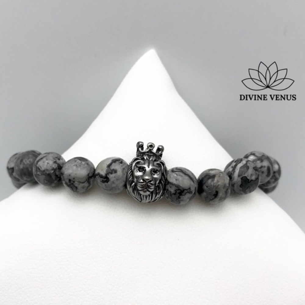 Picasso Jasper Stone Lion Charm Stretch Bracelet - Picture 5 of 7